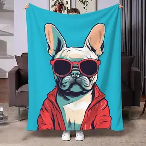 Cool Sunglasses Bulldog Flannel Blanket, Sofa Cover, Dorm Warm Nap Blanket, All-Season Air Conditioning Blanket, Office Leisure Leg Cover