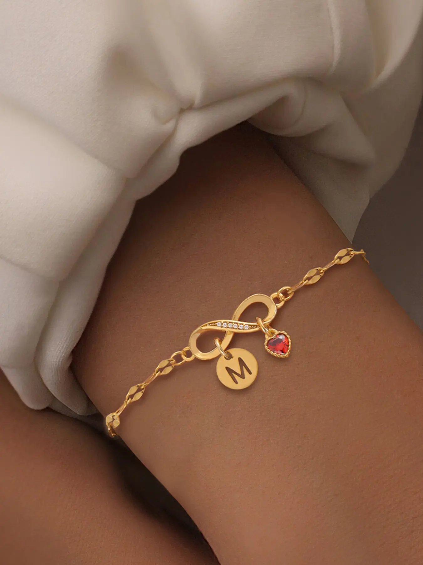 Infinity Symbol Round Initial Heart Pendant Women's Bracelet, Stylish Stainless Steel Chain for All Seasons, Elegant Jewelry Gift, Letter Link Bracelet, Initial Letter Bracelets