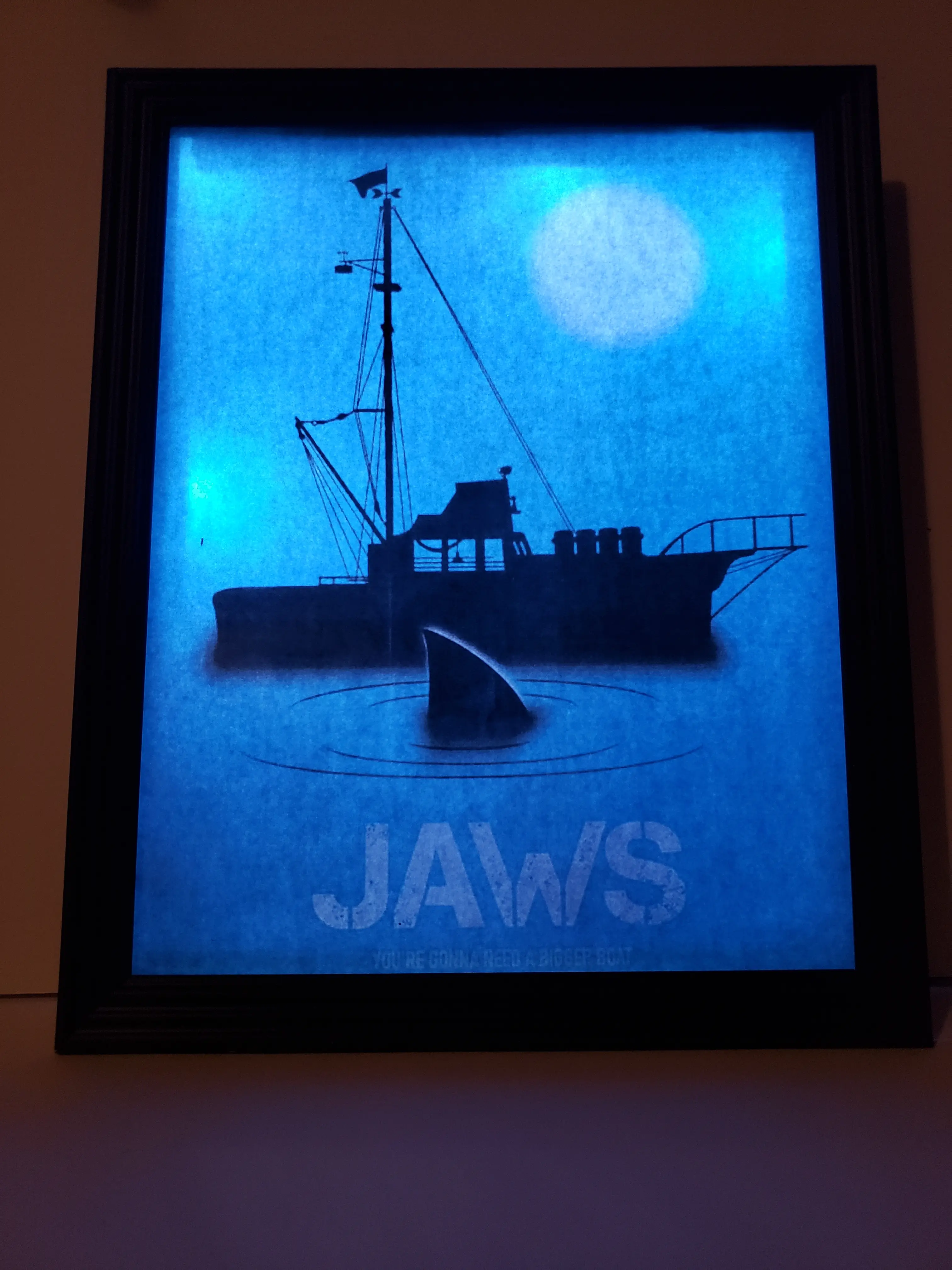 Jaws 9x10 Framed Print with Back Light Battery Operated On/Off Switch
