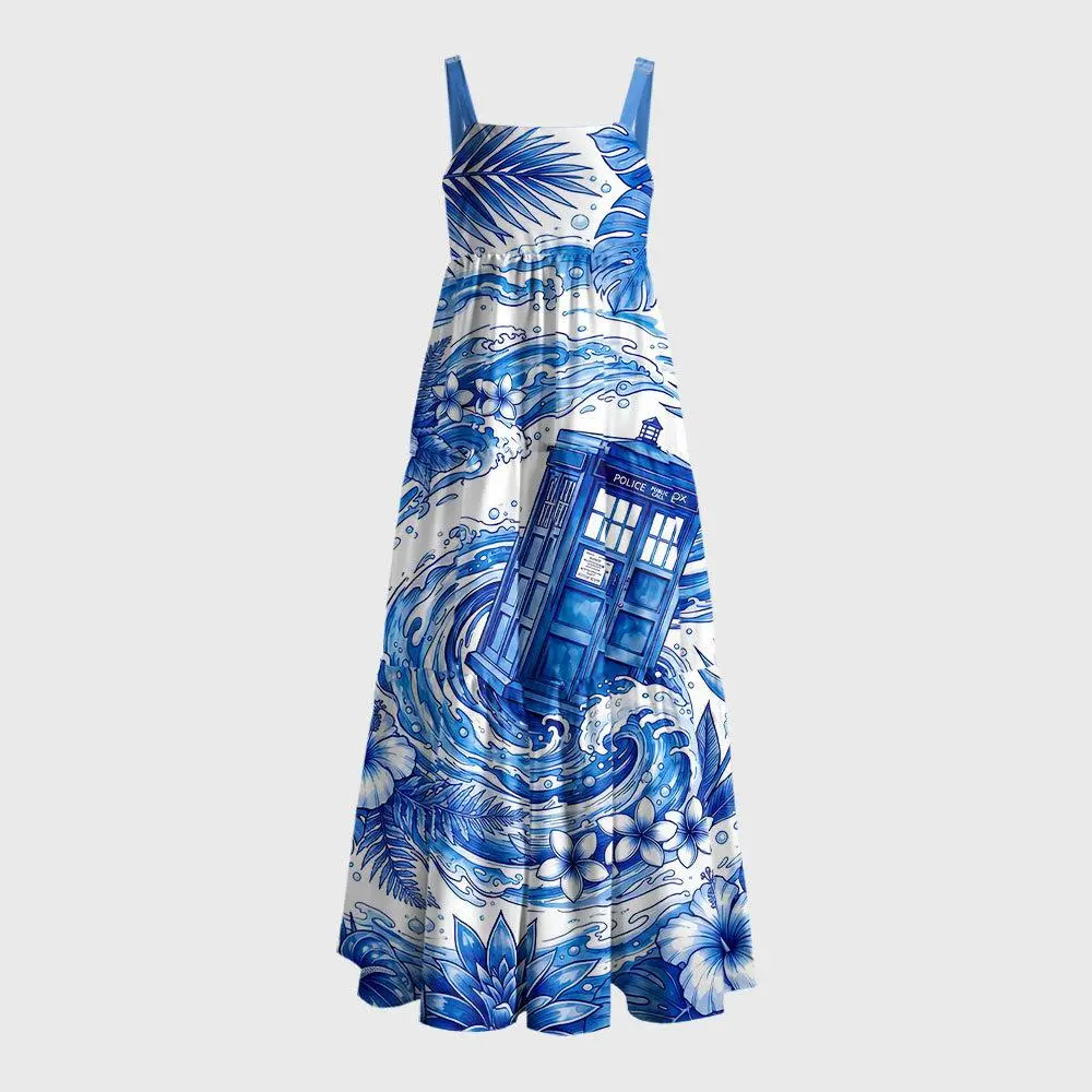 Blue Tides of Time Geek Tiered Cami Maxi Dress