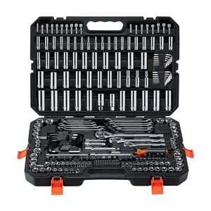 253-Piece Mechanic Tool Set With 1/4 In, 3/8 In, And 1/2 In Drive, SAE And Metric Socket Set, Wrenches, Screwdriver Bits, Extensions, Adapters, And Storage Case For Automotive Repair And Maintenance