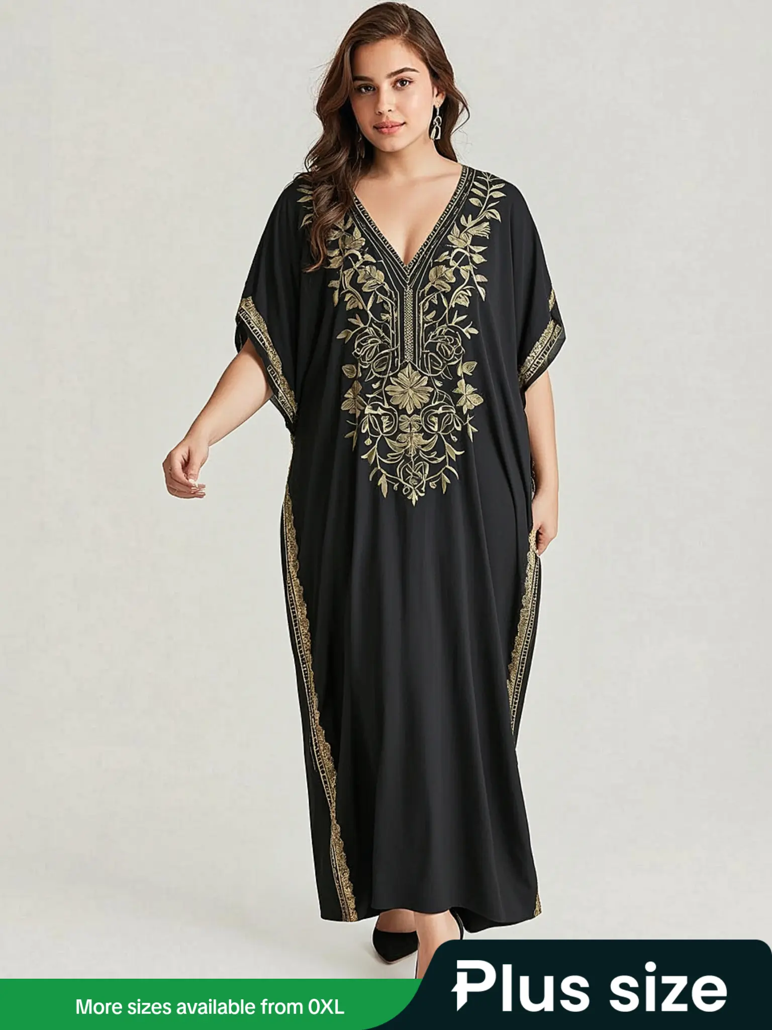 EDOLYNSA kaftan dresses women's beach wear Black robe embroidered lounge wear seaside daily wear caftan casual relaxed bathing suit cover up Homewear