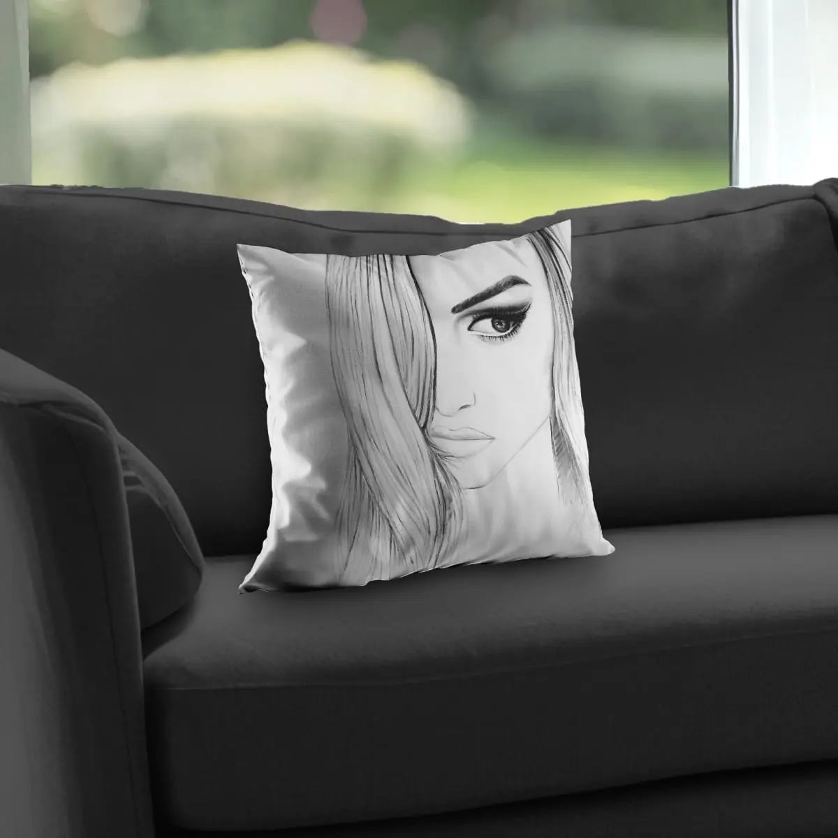 14x14 in. 360 Stand Poly Twill Weave Black & White Portrait Throw Pillow with Insert, Living Room Soft Furnishing, Standard Textile Pillow with Artistic Flair, Living Spaces