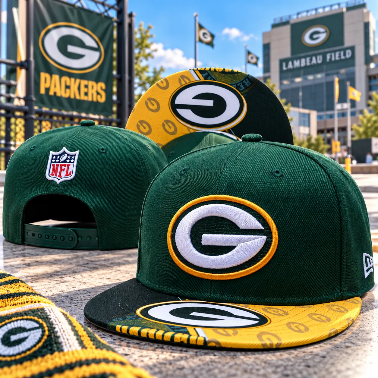 Packers Green Snapback Hat – Embroidered G Logo, Two-Tone Flat Brim Baseball Cap, Adjustable Football Fan Streetwear Hat