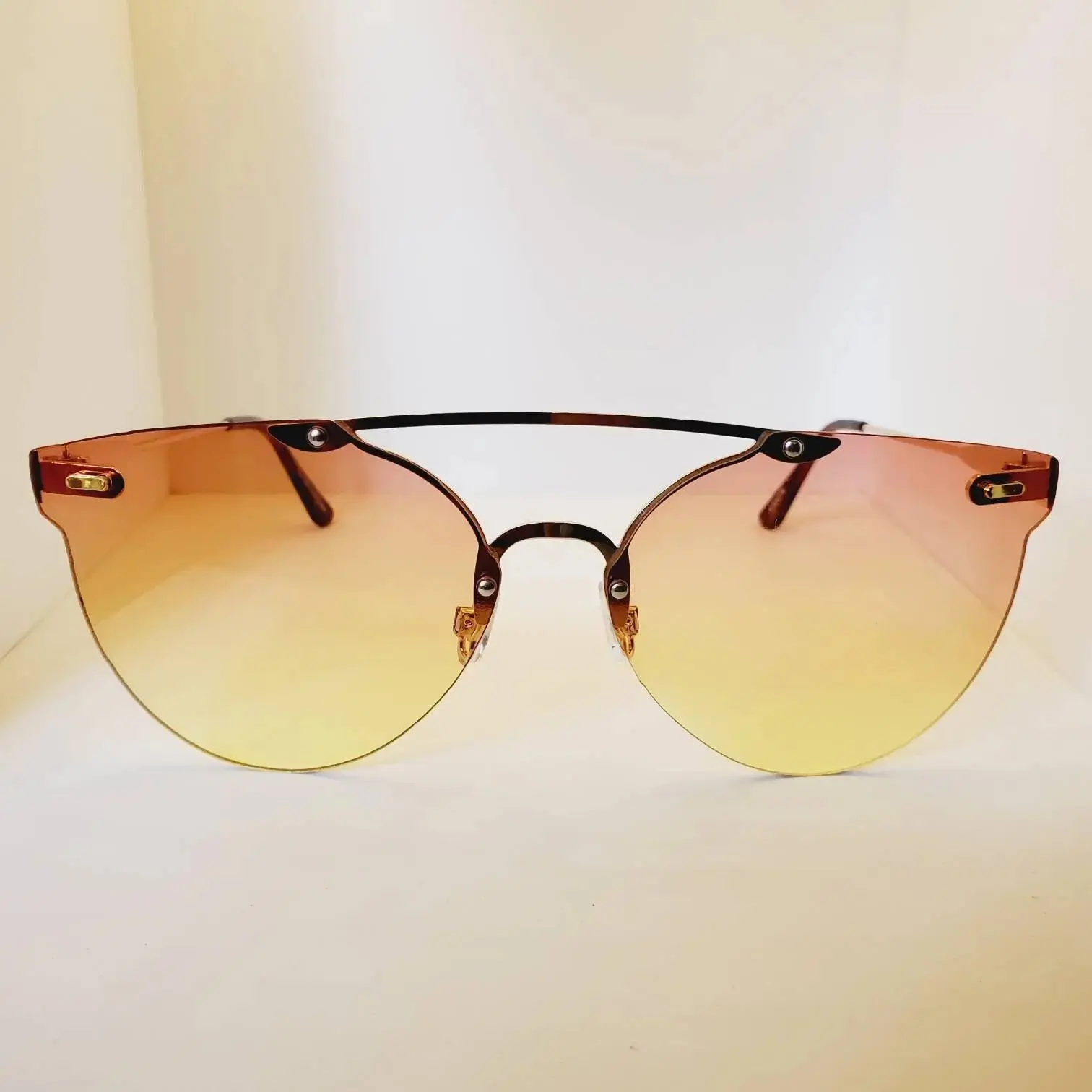 Malibu Rimless Sunglasses - 2 Tone Shade, Lightweight, 100% UV Protection, Orange Sunsets Color, Perfect for Beach & Shopping