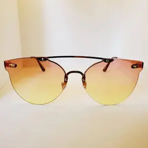 Malibu Rimless Sunglasses - 2 Tone Shade, Lightweight, 100% UV Protection, Orange Sunsets Color, Perfect for Beach & Shopping