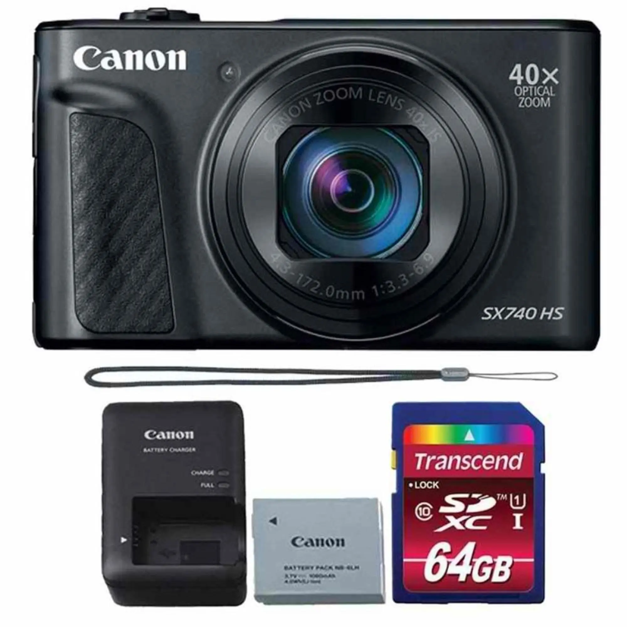 Canon PowerShot SX740 HS Digital Point & Shoot Camera (Black) with Rear Button Lock, 64GB Mobile Memory Card