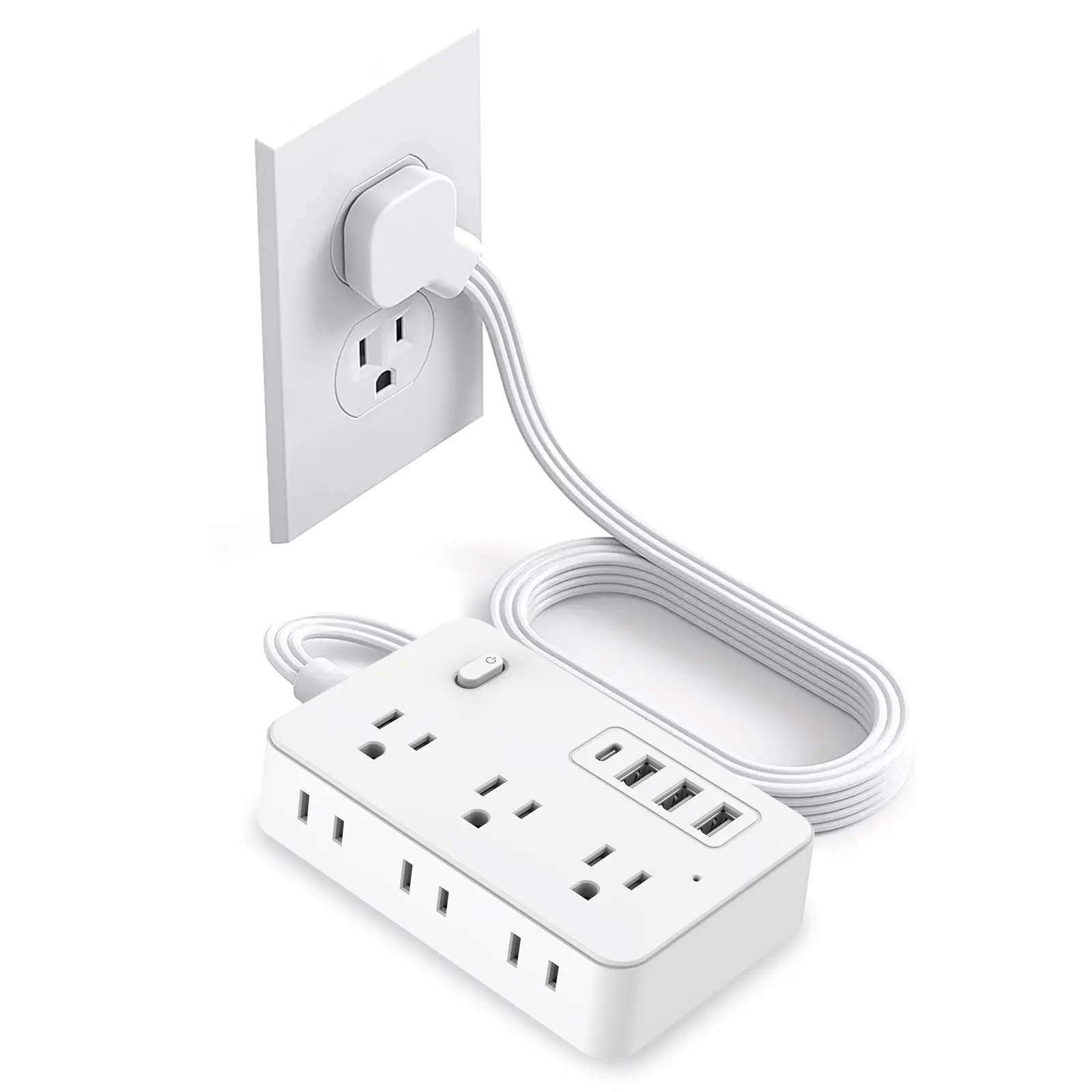 10-in-1 Power Strip Surge Protector with 6AC Outlets, 3USB &1Type-C Ports | 5FT Multi Plug Outlet Expander, Compact Desk Multi-plug Outlet | Flat Plug Design, Space-Saving Extension Cord for Home, Office And Kitchen