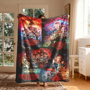 Stranger Things Theme Flannel Blanket, Lightweight Throw Blanket, Large Size, Soft Lightweight Warm, Perfect for Bed Sofa Office Camping Travel, Christmas Gift