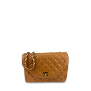 Pre-owned CHANEL Lambskin Crossbody Bags Camel Halfmoon Shoulder Bag