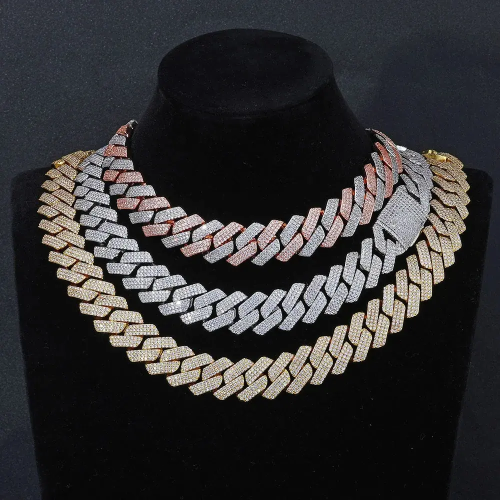 Luxury Men's Hip Hop 20mm Wide Heavy Thick Prong-Set Iced Out 3-Row Cuban Link Circle Chain Necklace, Costume Jewelry for Hip Hop Enthusiasts, Circle Chains