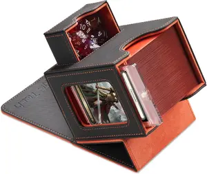 Commander Card Deck Box for MTG – Patented Design with Display Window, Holds 100 Double-Sleeved Cards, Includes Dice Tray and Fits 35pt Card Brick – Grey/Orange