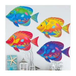 Metal Fish Wall Decor- Set of 4 Metal Fish Wall Art Decor for Barthroom Fence Pool Patio Wall Decor, Indoor or Outdoor Wall Decor, Gifts for Mom Dad Friends