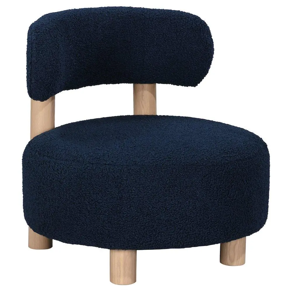 Zonie Boucle Upholstered Barrel Back Accent Chair, Blue Low-Profile Den Chair with Plush Cushions