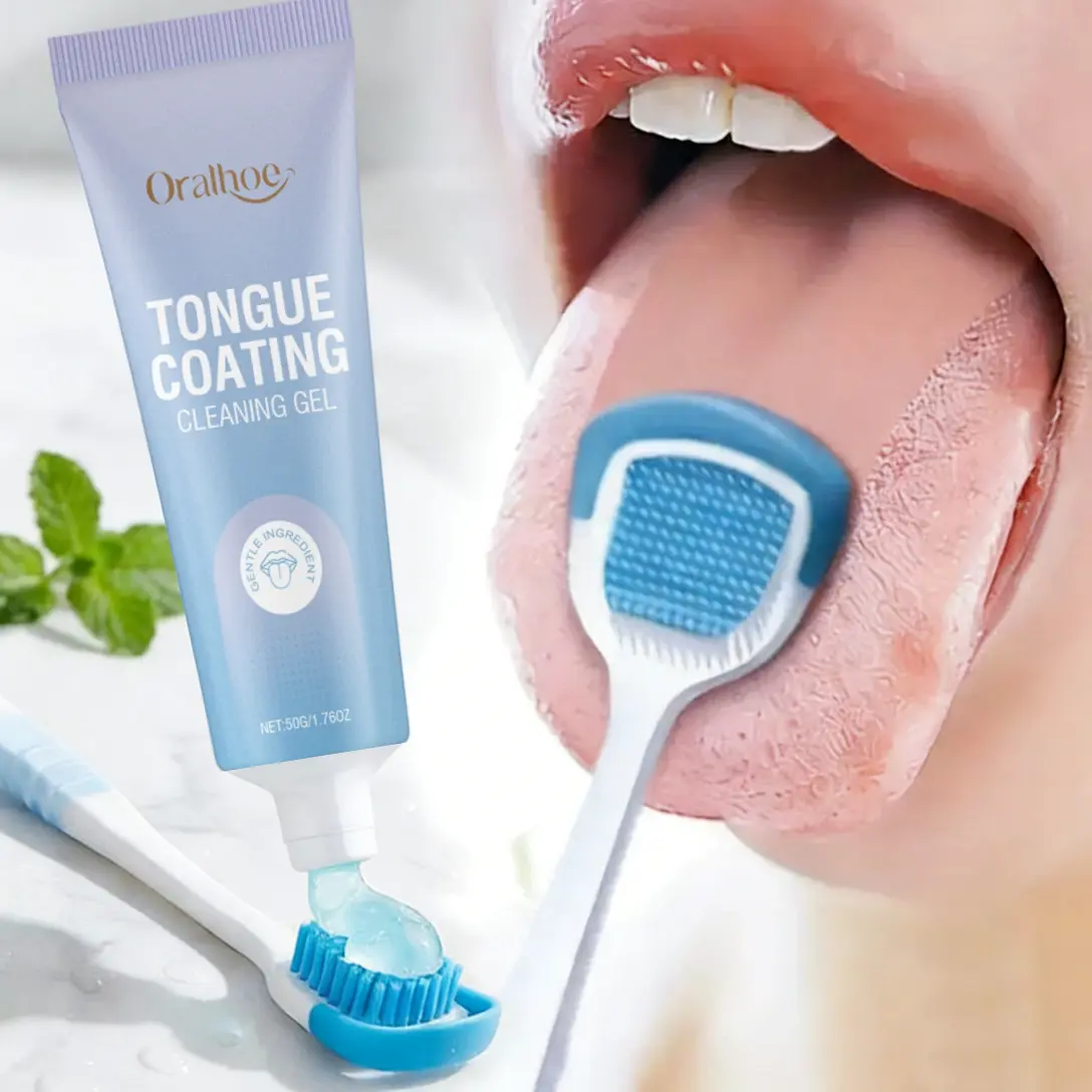 Oralhoe Tongue Cleaning Gel Set with Tongue Scraper, Mint Oral Hygiene Kit to Remove Tongue Coating and Bad Breath for Daily Adult Use