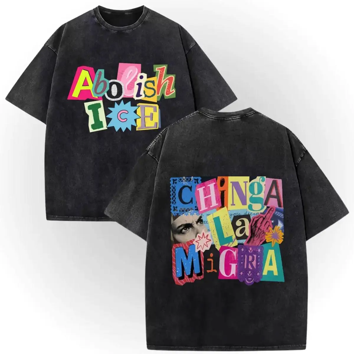 ICE OUT Anti ICE Magazine Letters T-Shirts Double-Sided Vintage Chinga La Migra Graphic Tee AbolishIce HumanRights NoOneIsIllegal Made In USA For Women For Men [Urbanvoice Decay.US cotton t-shirt/sweatshirt/hoodie, soft and comfortable]