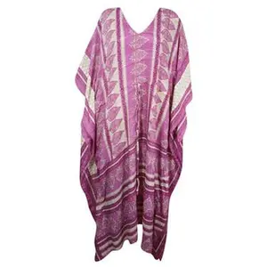 Boho Silk Maxi Kaftan, Mauve Paisley Caftan Dress  L-2X