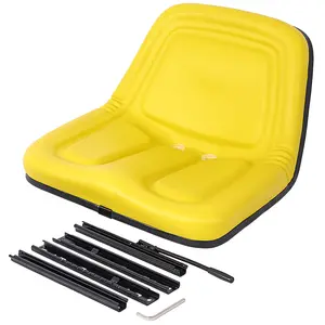 Yellow High Back PVC Steel Frame Tractor Seat, Rectangular Ergonomic Replacement Seat with Sponge Padding and Drainage Holes, Heat Waterproof Durable Mower Forklift Excavator Seat for Farm Industrial Equipment