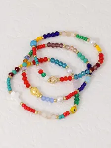 Women's Boho Style Crystal Bracelet Set, Religious Cross Evil Eye Design, Perfect for Daily Wear & Layering Jewelry, Stackable Bracelets, Boho Chic Crystal