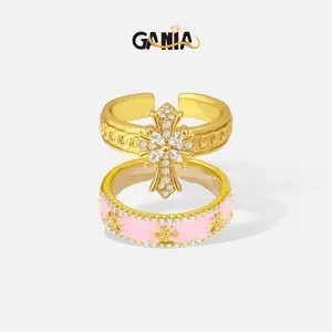 GANIA 2pcs Cross Promise Rings for Women Eternity Stackable Wedding Open Band Adjustable Finger Statement Engagement Gifts Nickel Free Lead Free  Valentine's Day gift