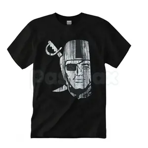 Raiders Wood-Grain Graphic T-Shirt – Distressed Pirate Logo Tee | Las Vegas Football Gameday Top | Viral Raiders Fan Fit XA9