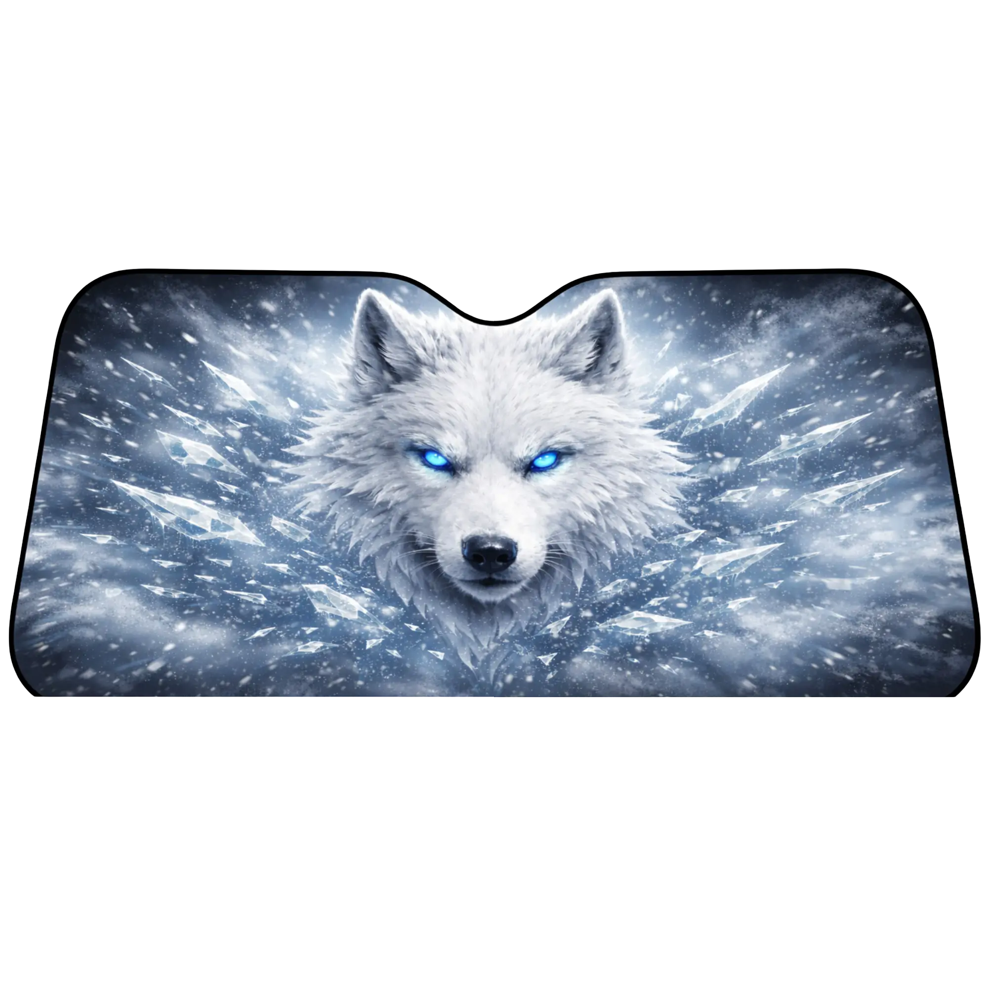 Ice Wolf Car Sunshade - Blue Eyes Animal Windshield Sun Shade for Winter Fantasy Lovers