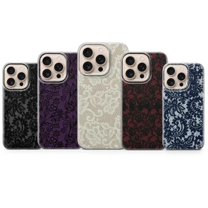 Vintage Lace Embroidery Print iPhone Case - Soft TPU Edge Shockproof Slim Cover for iPhone - BL250| Phone Case Compatible with iPhone 17 16 15 14 13 12 11 pro pro max & Samsung S25 S24 S23 S22 S21 Durable Protection Dual Layer Design Glossy