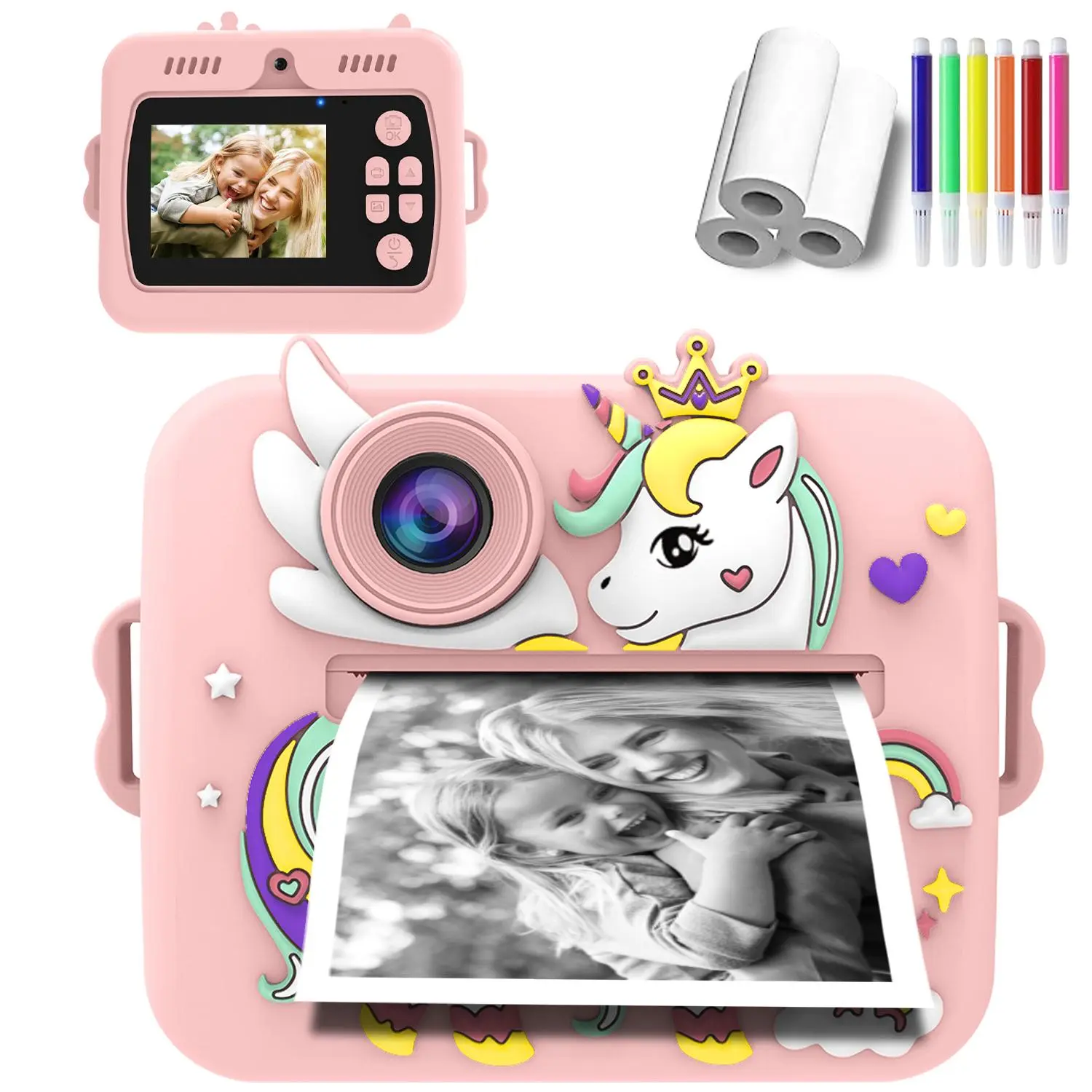 Unicorn Design Instant Print Camera, 1080P HD Instant Print Camera, Digital Camera, Ideal Gifts for Boys & Girls