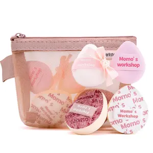 Momo's Workshop Mini Denim Makeup Sponge Set,Mini Makeup Blenders Sponge for Concealer/Blush/Highlighter, Perfect for Detail Work & Travel,4pcs Pink Mini Concealer Puffs with Travel Pouch