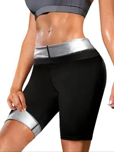 Women's Solid Sauna Shorts, High Waist Tummy Control Butt Lift Shapewear Workout Sweat Pants, Ladies Sportswear for Indoor Outdoor Wear