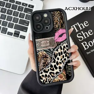 Glitzy Leopard Collage TPU Case for iPhone 17 16 E Pro Max 15 Plus 14 13 12 11 XS XR Straight Edge Drop-Resistant Rugged Protective Cover Shell
