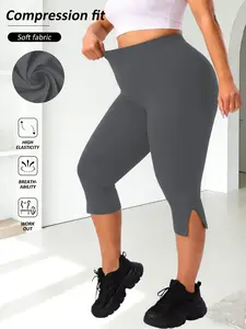 Women's High Waist Seven-Point Tight Pants, Split Cuff Design, High Stretch, Soft Comfort Fabric, Summer Daily Wear, Yoga Fitness, High Waist Stretchy, Elastic Waist Leggings