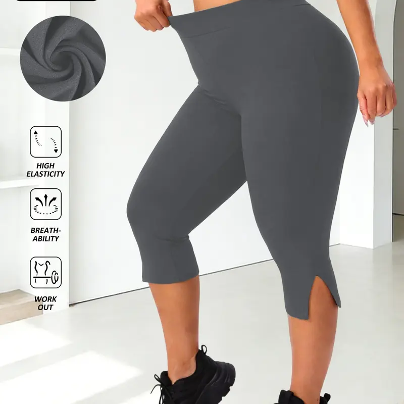 Women's High Waist Seven-Point Tight Pants, High Waisted Sportswear, Split Cuff Design, High Stretch, Soft Comfort Fabric, Summer Daily Wear, Yoga Fitness
