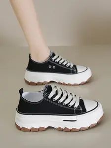 Summer Women's Canvas Lace-Up Sneakers, Fast Shipping, Height Increasing Thick Sole, Elegant Style, Casual Sports Shoes, Walking Shoes