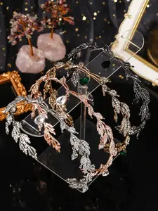 Vintage Creative Alloy Rhinestone Leaf Water Drop Pendant Headpiece Crown, Elegant Crown Design Tiaras, Adjustable Bridal Party Accessory, Holiday Gift