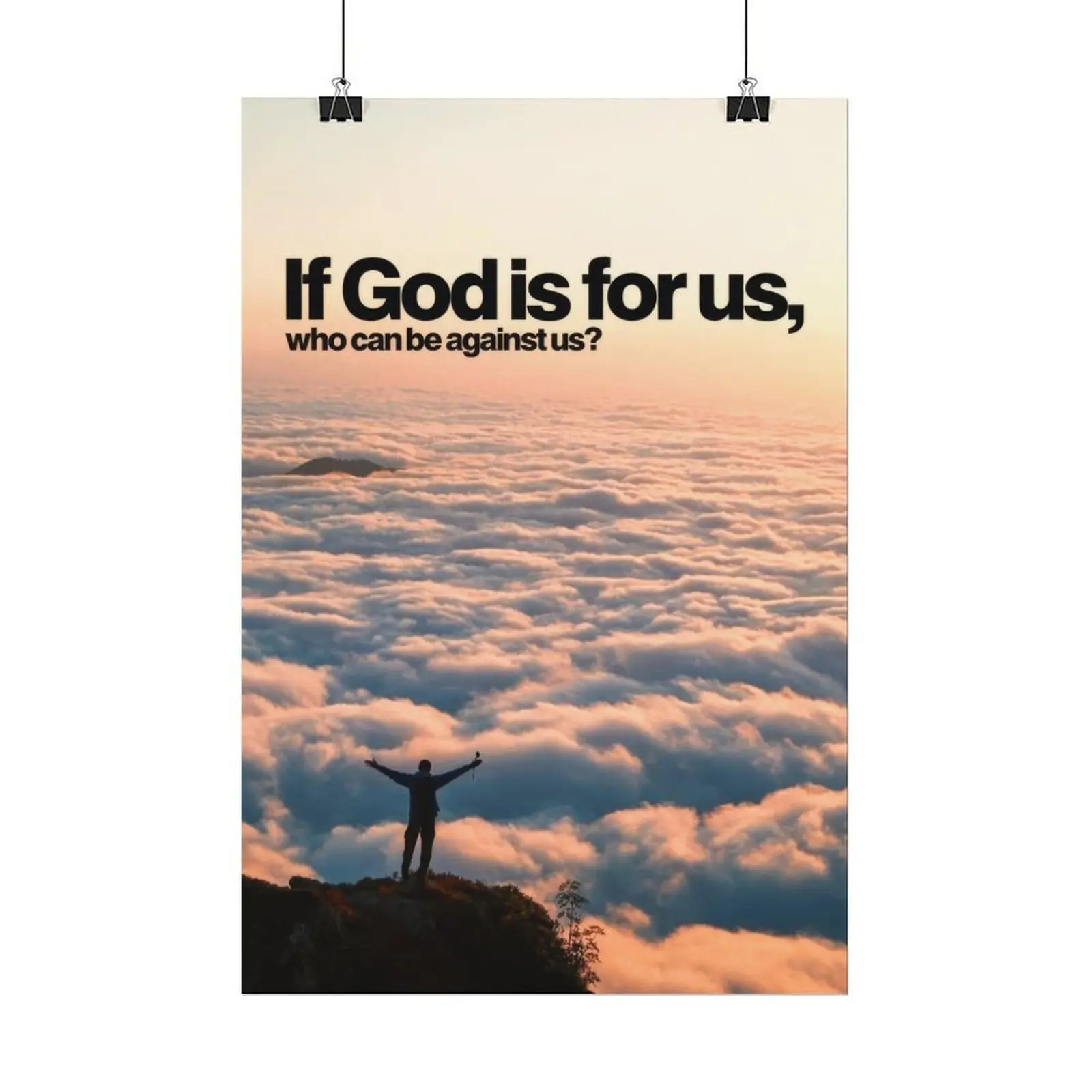 If God is for us who can be against us Inspirational Quote Poster with Cloudscape Design for Home Decor