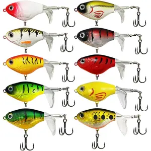10Pcs Floating Popping Whopper Fishing Lures, Rotating Tail Bass Bait with Treble Hooks, Saltwater Freshwater Fishing Accessories fishhooks Fishing stuff