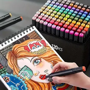 120-Color Alcohol Paint Marker Set, Dual-Tip Colorful Marker Pen Supplies with Blending & Organizing Features, Professional Permanent Art Tools for Adult Coloring, Illustrations (Indoor Recreation), Markers