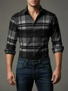 Men's Long Sleeve Casual Shirt, Fashionable Simple Design, Ideal for Dates & Social Events, Perfect Choice for Spring Summer Fall