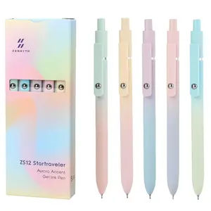5pcs Gradient Color Gel Pens, 0.7mm Medium Point, Black Ink for Journaling, School & Office Supplies. gel pen