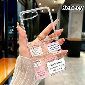 Positive Affirmations Pattern Foldable Phone Case for Z Flip 7/6/5/4, Axis Protection and Complete Lens Protection Shockproof Transparent Cover