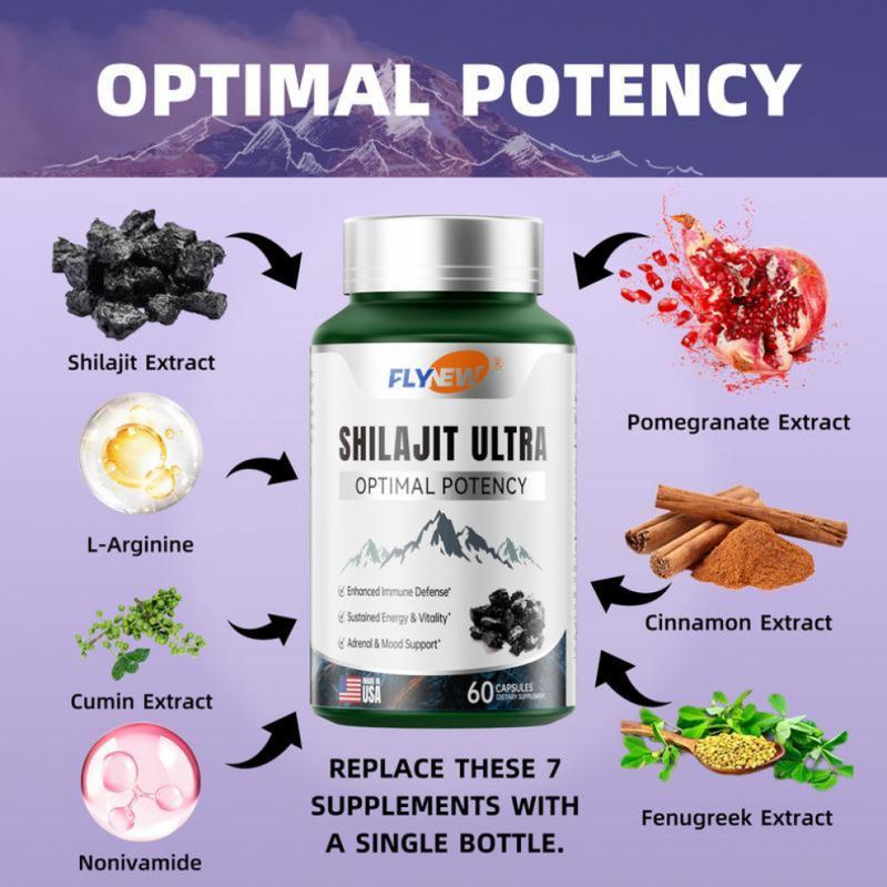 FLYNEW Optimal Potency I Shilajit Ultra Adaptogen Energy Stamina Immune Antioxidants Made in USA 60 Capsules Healthcare Vitamin Fitness Supplement