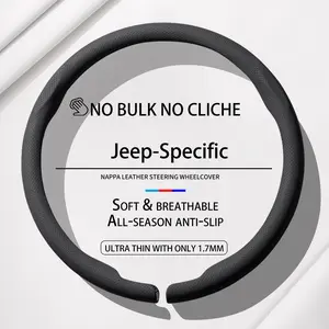Jeep Steering Wheel Cover for Men & Women, Heavy Duty Anti-Slip Leather, Fits Jeep Grand Cherokee, Wrangler, Gladiator, Compass, Renegade, 14.5-15 Inch Exact Round Fit, Premium Off-Road Car Accessories Automotive Steeringwheelcover