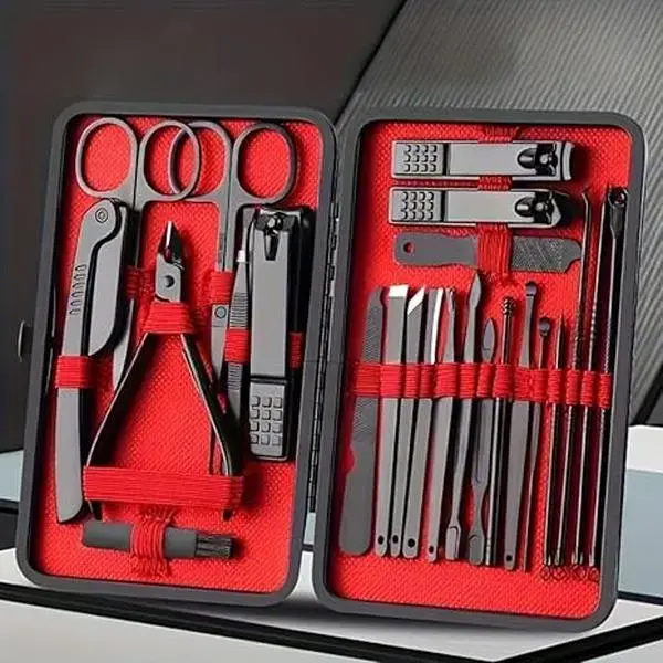 24 Pcs Stainless Steel Nail Clipper Set with Storage Case,Stainless Steel Nail Clipper Kit,Professional Manicure & Pedicure Tool Set,Foot File Tool, Nails, Nail Supplies, Nail Cutics Nippers, Nail Pusher, Nail Cutter Kit Wallet, Nail Art Accessories