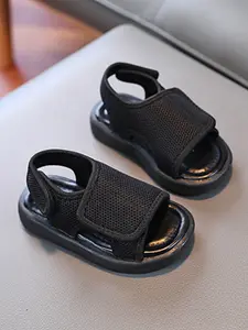 Unisex Kids Lightweight Breathable Casual Velcro Mesh Wide Strap Flat Sports Sandals, Summer Daily Wear, Textile Rubber Sole