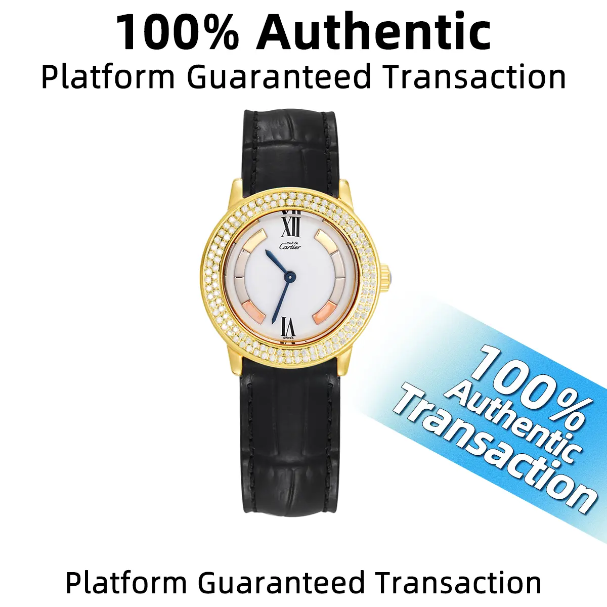 Cartier London Collection W1009143 Ladies' Watch WHT025266 with Aftermarket Diamond Bezel Quartz Movement 27 mm White Dial Gold-Plated Silver Case