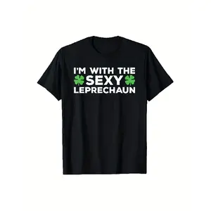 Menswear Comfy Cotton Basic Short Sleeve Crew Neck Retro St Patrick's Day T-Shirt - Sexy Leprechaun & Clover Graphic Print, S-XXXL Sizes, Casual Irish Apparel for Casual Attire & Outdoor Activities Tshirt