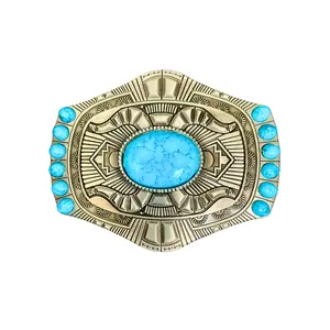 Turquoise Beaded Western Belt Buckle, 4" x 3" - Authentic Cowgirl Style