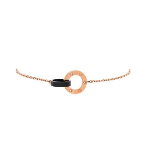 Pre-owned Cartier Love 3 Diamonds Interlocking Bracelet 18K Rose Gold with Ceramic and Diamonds by Rebag