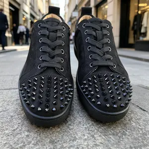 Black rivet trend casual new style sneakers with laces and low heel